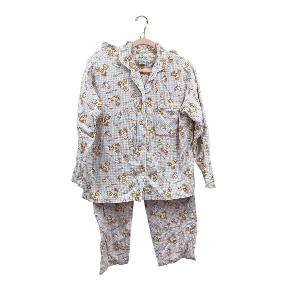 Vintage Basic Editions Purple Checkered Pajamas W/Teddy Bears Size Medium